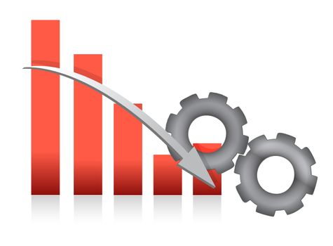 falling Bar chart production illustration design over white