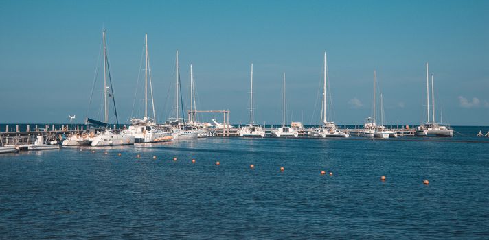 Yachts moored in seaport in beautiful sunny day. Caribbean Sea