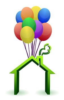 A house lifted by Balloons - illustration designs