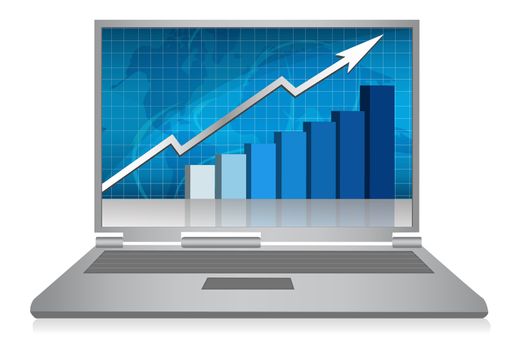 laptop with growth graph isolated on background
