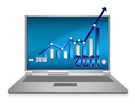 Realistic grey laptop with growth graph isolated on background. vector / Laptop growth graph