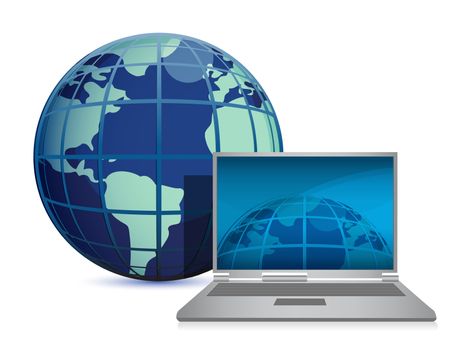 Abstract 3d illustration of laptop computer with earth globe