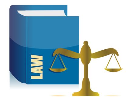 Law book and balance illustration design over white