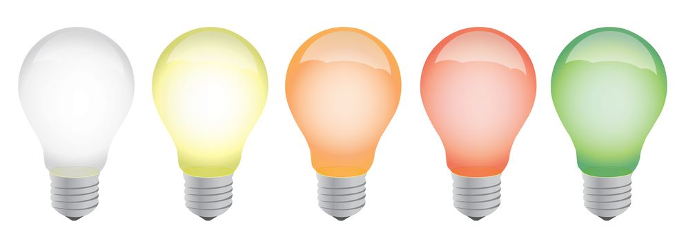 different color lightbulbs illustration design over white