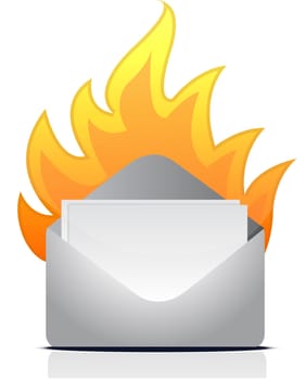 envelope letter on fire illustration design over white