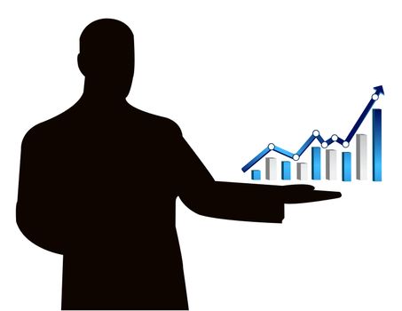 Business man and a graph showing growth of business