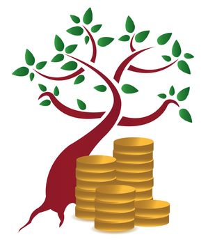 money tree and coins design over a white background