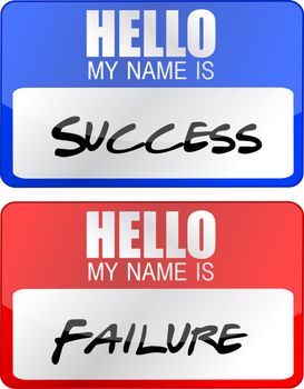 success, failure red and blue name tags illustrations
