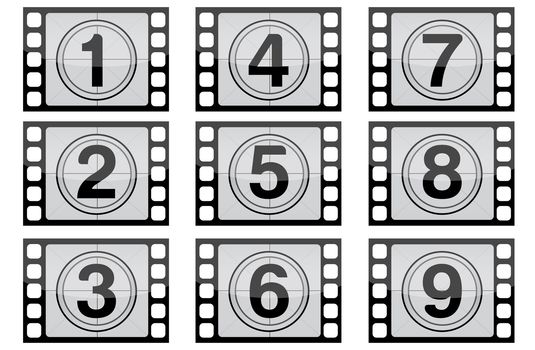 Highly detailed film countdown numbers. (one Through nine) / Film Strip