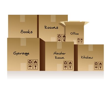 Piles of cardboard boxes on a white background