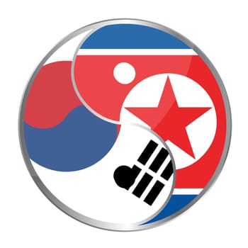 Ying yan symbol with the North Korea and South korea flags.