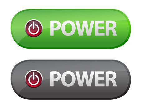 Glossy power button icons over a white background