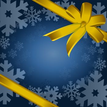 Detail illustration of gold christmas gift, ribbon, bow