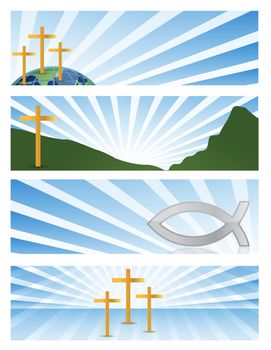 four illustration Religious banners isolated over a white background