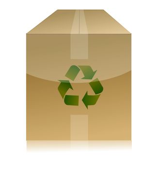 cardboard box with recycle symbol on white background