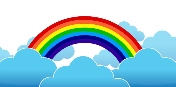 clouds with a rainbow on blue background illustration design