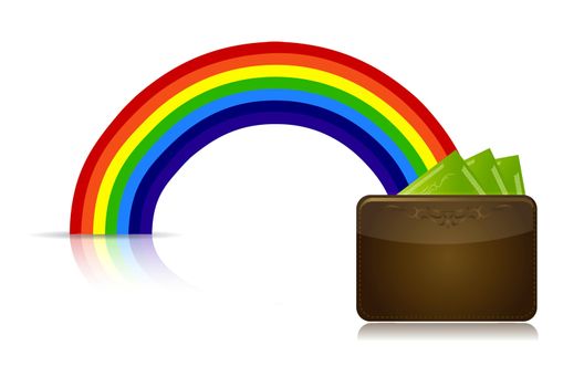 wallet at the end of a rainbow illustration design