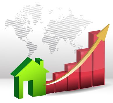 Housing market business charts with green house