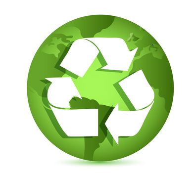 Recycling symbol over Earth globe Conceptual illustration