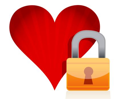 red heart with lock over white background