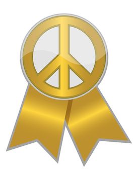 Gold Peace sign ribbon on white background.Gold Peace sign ribbon on white background.