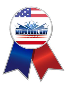 Memorial Day ribbon with the American flag colors isolated over white.