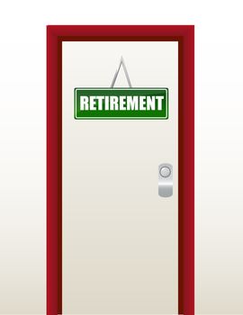 door with green retirement sign illustration design