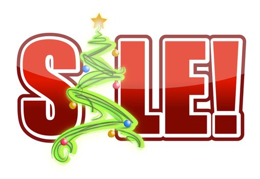 christmas sale tree sign illustration