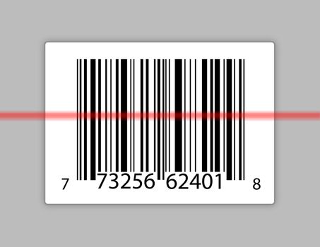 A typical product barcode with a laser scanning it.