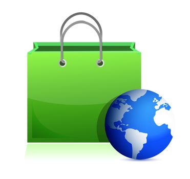 one shopping bag with a world globe illustration