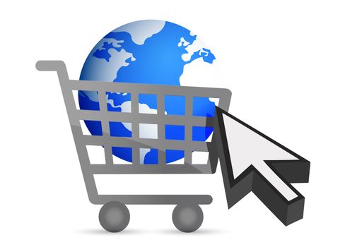 shopping cart globe and cursor illustration design
