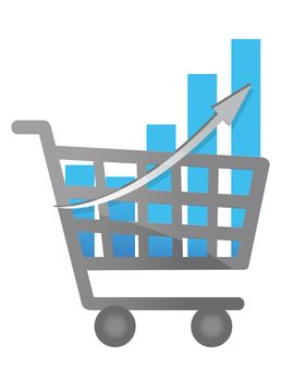 shopping cart and business graph illustration design on white