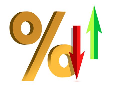 Illustration showing a Rise and Fall in Interest with symbol percent