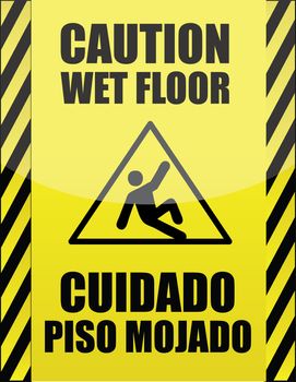 English and Spanish wet floor sign