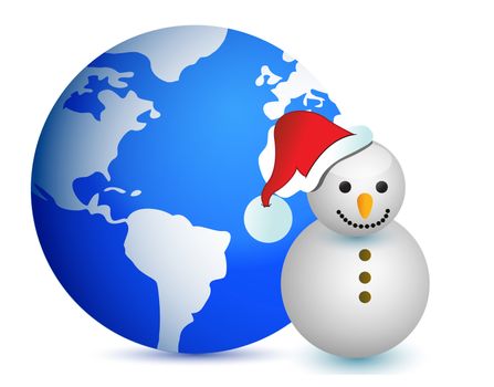 globe map snowman illustration design on white