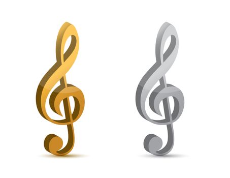 silver and gold musical clefs