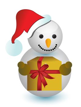 snowman holding a present illustration design on white