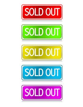 Different color Sold out buttons isolated over a white background