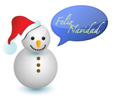 Spanish snowman with merry christmas sign illustration