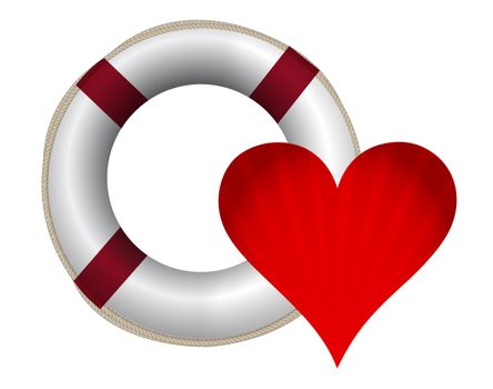 lifesaver and heart illustration design over a white background