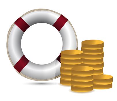 coins and lifesaver illustration design over white