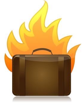 luggage on fire illustration design on white background