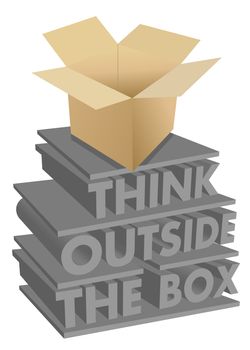 think outside the box 3d concept illustration design