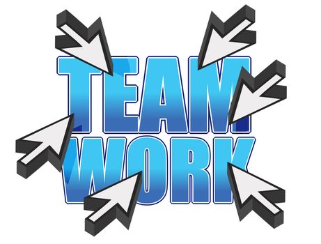 team work sign and mouse cursors over white