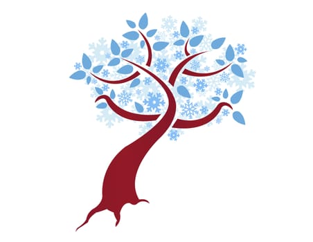 stylized winter snowflake tree illustration design over white