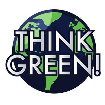 Illustration of the planet earth with the words 'Think Green' on the front of it