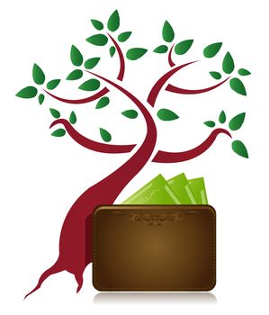 money tree and wallet illustration design on white