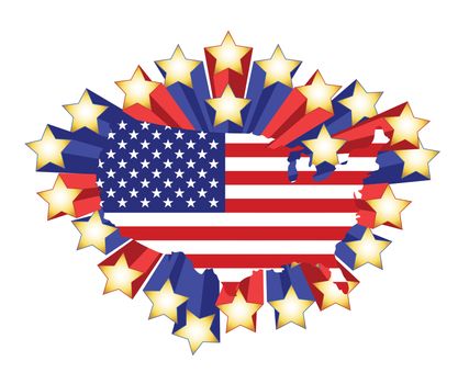 US flag map and 3d stars. illustration design