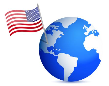 planet earth with US flag. illustration design on white