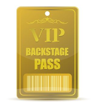 Gold VIP backstage pass with bar code, isolated on white background.